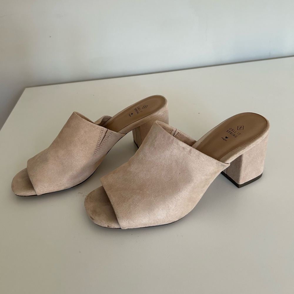 Call It Spring Cream Mules with Chunky Heel
